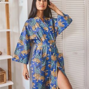 NWT PRINTFRESH Bagheera Cotton Leopard in Sapphire Blue Size Large